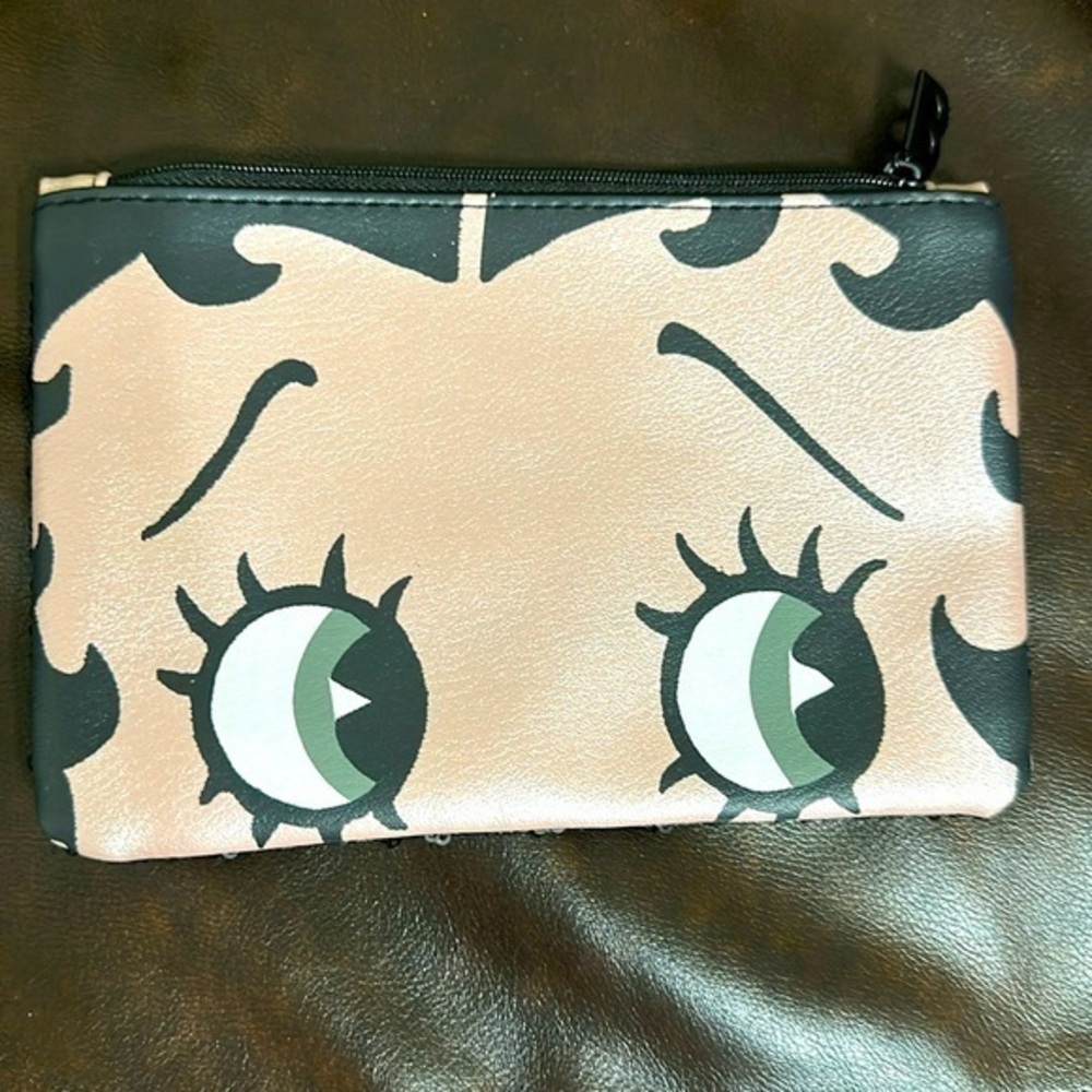 Betty Boop x Ipsy Makeup Cosmetic Bag Zippered Pink Shimmer Face Black Sequin